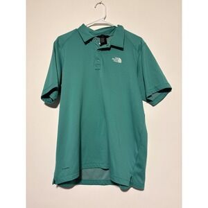 North Face Polo Shirt Mens Large Green FlashDry Performance Golf Outdoor Logo